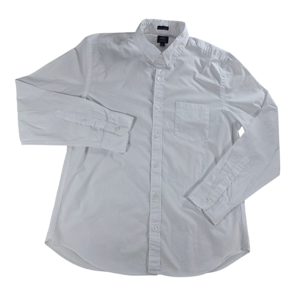 J.Crew Classic Fit Flex Casual Washed Untucked White Button Down Shirt Lg Mens
